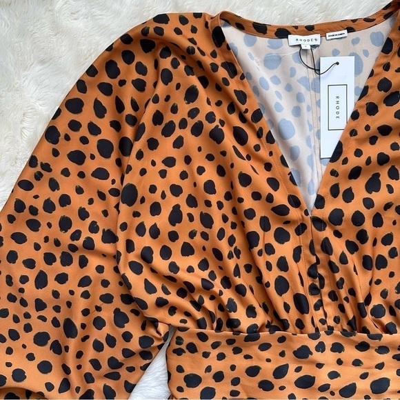 Rhode Jumpsuit Blake Long Sleeve Wide Leg Satin Leopard Cheetah Print L NWT New - Picture 7 of 15